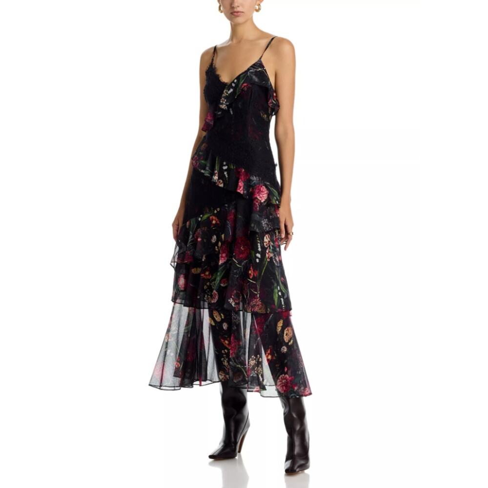 Area Stars Anais Floral Lace Tiered Ruffle Midi Dress NWT Size L